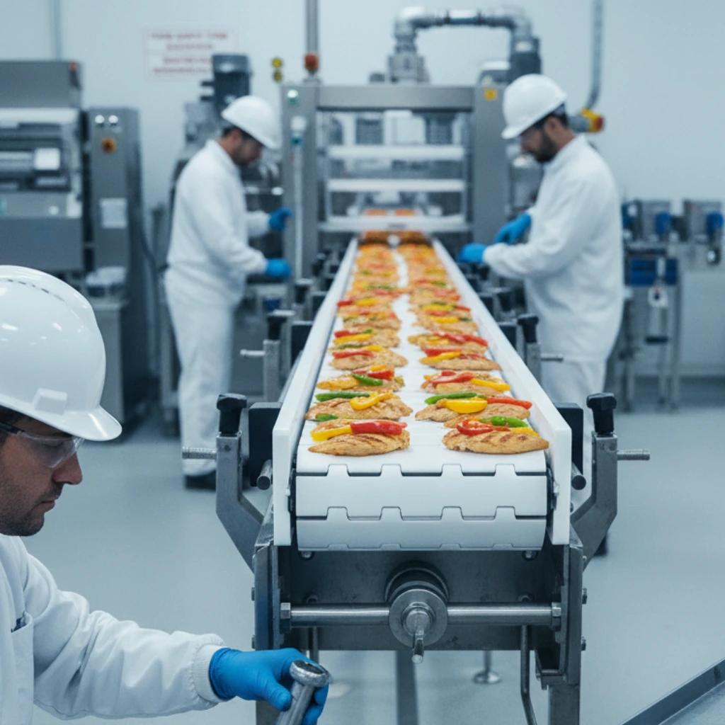 Technician performing conveyor belt servicing and installation in an industrial facility in New Zealand
