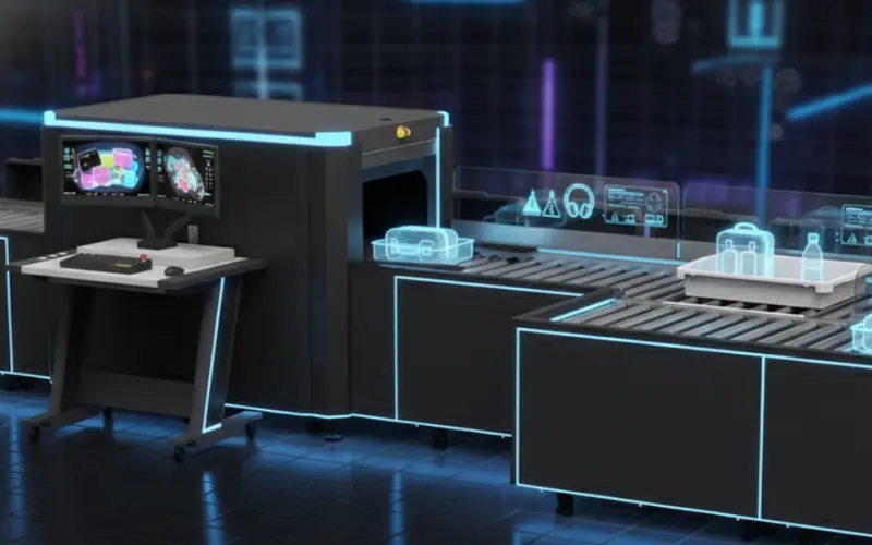 Automatic tray return system at airport security checkpoint improving efficiency